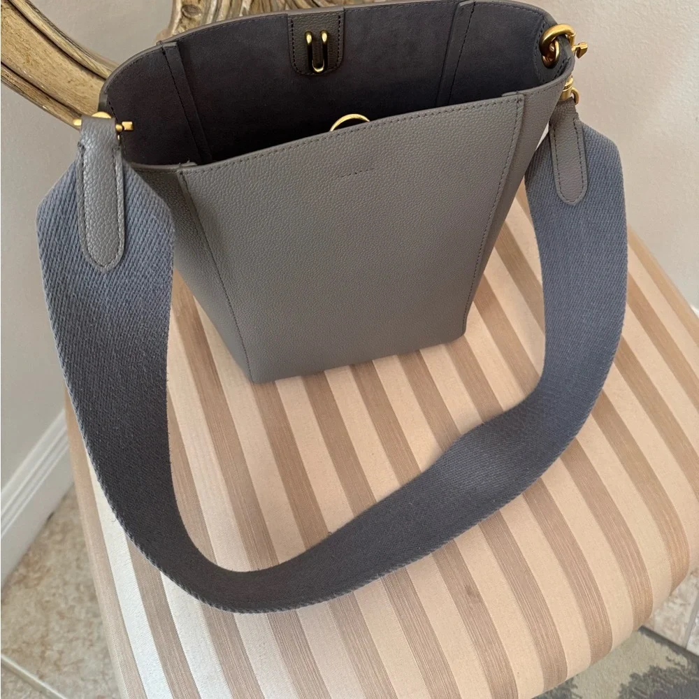 Genuine Leather Bucket Bag Dark Gray - Picture 9 of 13